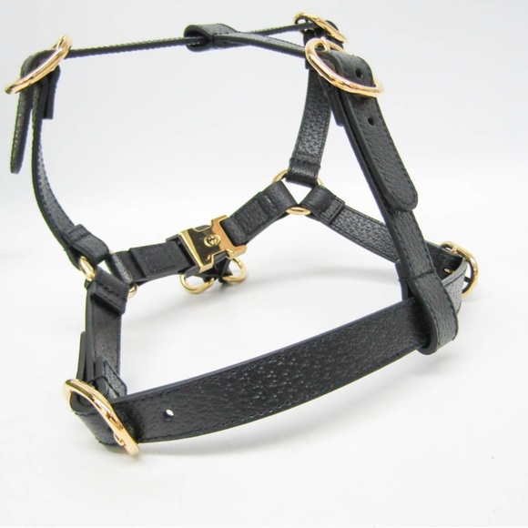 NWB Gucci GG Logo Black Leather Pet - Dog Harness with Gold Buckles Size… - Picture 10 of 16
